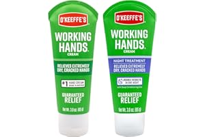 O'Keeffe's Working Hands Hand Cream Plus Night Treatment Cream Bundle - 3 oz Tubes (2 total) - Repairing Skincare for Cracked, Dry Hands