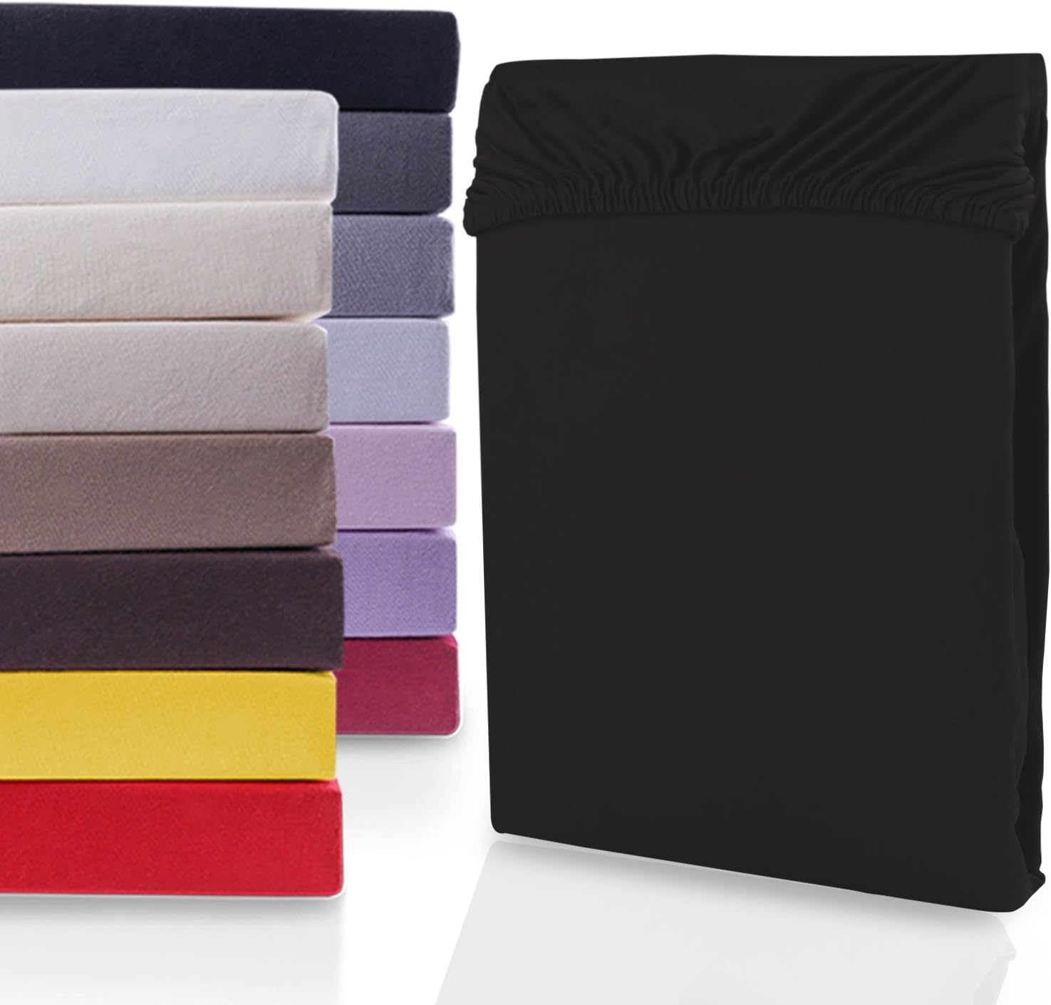 DecoKing Fitted Sheet King Size 100% Supreme Quality Cotton Jersey Boxspring, Nephrite Collection, 140x200-160x200 cm Black