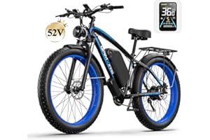 GAMVIRE 52V 19.2Ah Battery Electric Bike for Adults, 1000W Peak 1500W EBike, Up to 36MPH & 70Miles, Hydraulic Disc Brake, 21-Speed Off Road Snow Mountain Pedal Assist 26" Fat Tire Fast E-Bike Bicycle