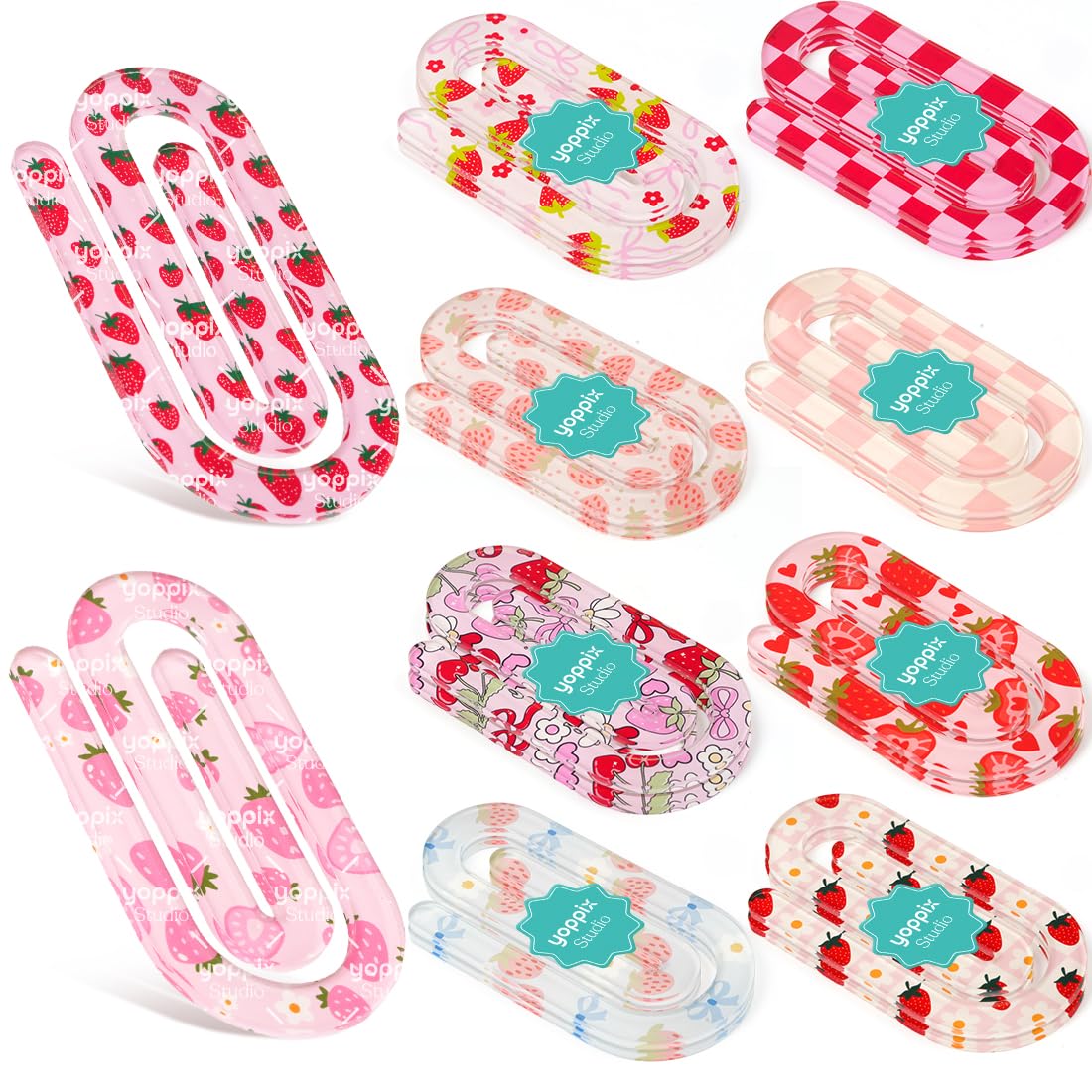 Photo 1 of YOPPIX 20 Pcs Jumbo Strawberry Bow Acrylic Paper Clips Teacher Appreciation Gift Cute Pink Bow Paperclip Design for Office Classroom Bookmark Gift Book Lovers, Back to School Supplies