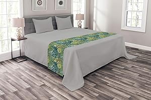 Ambesonne Leaves Bed Runner, Tropical Hawaiian Rainforest Palm and Monstera, Decorative Accent Bedding Scarf for Hotels Homes and Guestrooms, King, Olive Green
