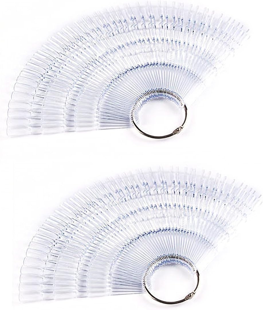 300 Tips Plastic Polish Board Nail Art Display Practice Sticks Wheel with Metal Split Ring Holder, 2 Set