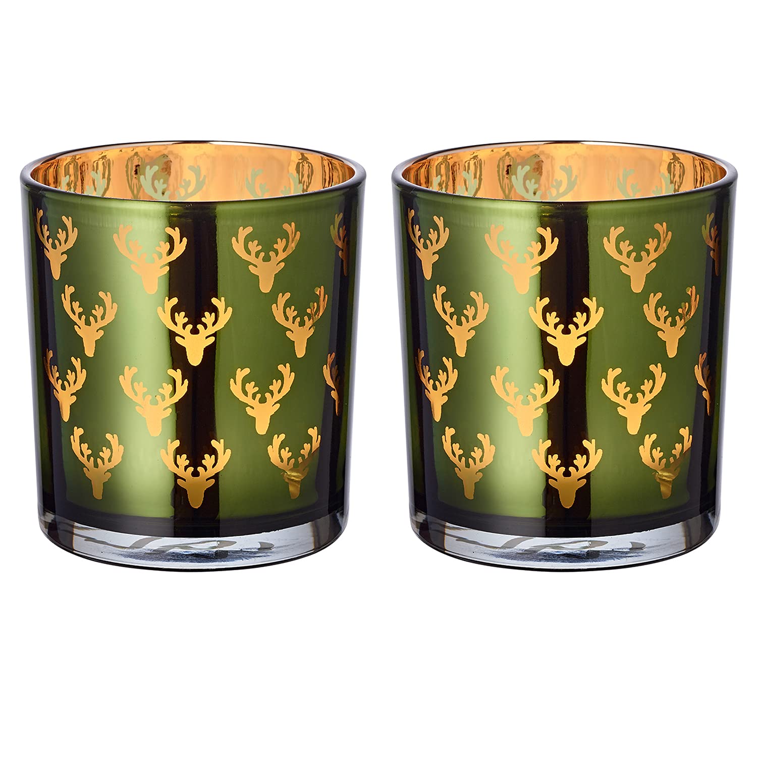 EDZARD Set of 2 Tea Light Holders Dirk Green Deer Height 8 cm
