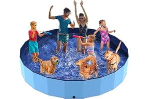 PETOCAT 107" Foldable Dog Pool for Kids, Hard Plastic Hard Plastic Shell Extra Large Non-Slip Swimming Pool for Kiddie Duck Pet, Collapsible Puppy Bathing Tub Heavy Duty, 9 ft x 19.7" H - 6XL