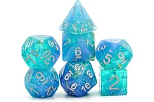 HDdais 7-Die RPG Blue DND Dice Set, Resin D&D Polyhedral Glitter Dice Set for Role Playing Game Tabletop Game