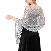 Ladiery Sequin Floral Shawls and Wraps for Evening Dresses,Women sparkly Sheer Mesh Wedding Shawls for Evening Party