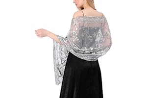 Ladiery Sequin Floral Shawls and Wraps for Evening Dresses,Women sparkly Sheer Mesh Wedding Shawls for Evening Party