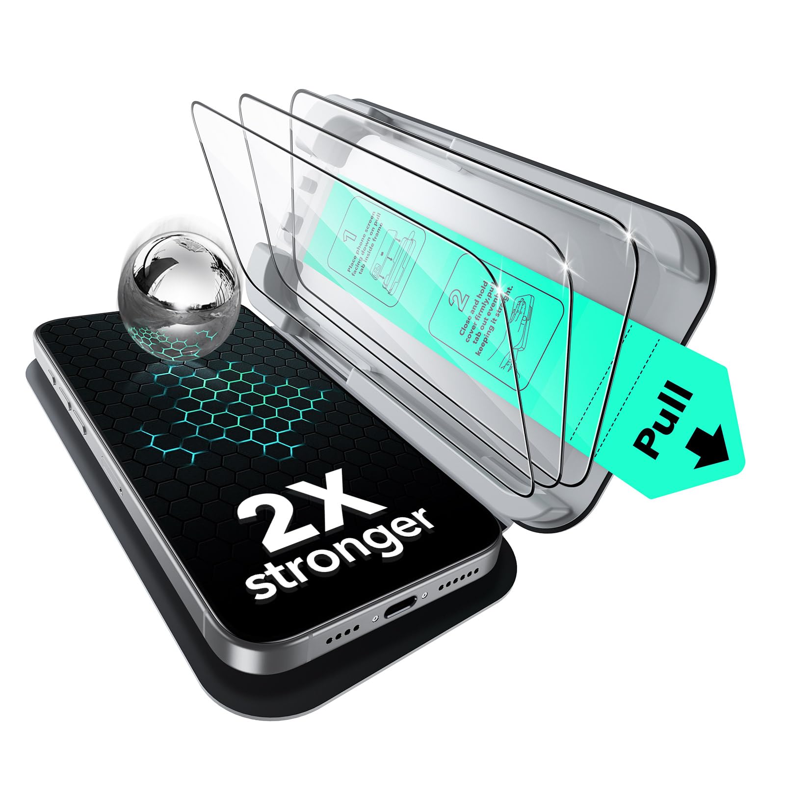 Photo 1 of ESR 3 Pack for iPhone 16 Pro Max Screen Protector, [Military Grade Shatterproof] [9H Hardness], Full Coverage Tempered Glass with UltraFit Tray, HD Clear, Anti-Scratch, Bubble Free