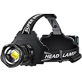 AKNEAR Rechargeable LED Headlamp Super Bright, 99000 High Lumens Head Lamp Zoomable, 25Dys+ Runtime & 12 Mode & Lightweight Comfort & 125° Adjustable IPX-7 Waterproof Head Light for Outdoor,Hardhat