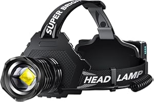 AKNEAR Rechargeable LED Headlamp Super Bright, 4500 High Lumens Head Lamp Zoomable, 25Dys+ Runtime & 12 Mode & Lightweight Comfort & 125° Adjustable Rainstorm Waterproof Head Light for Outdoor,Hardhat