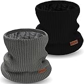 XFUEL Kids Neck Warmer, 2 Pack, Knitted Winter Neck Gaiter, Fleece Lined Infinity Scarf for Boys Girls