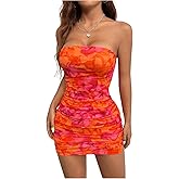 Milumia Women's Pepite Y2k Strapless Ruched Mini Dress Strapless Tube Bodycon Dresses Night Out Clubbing