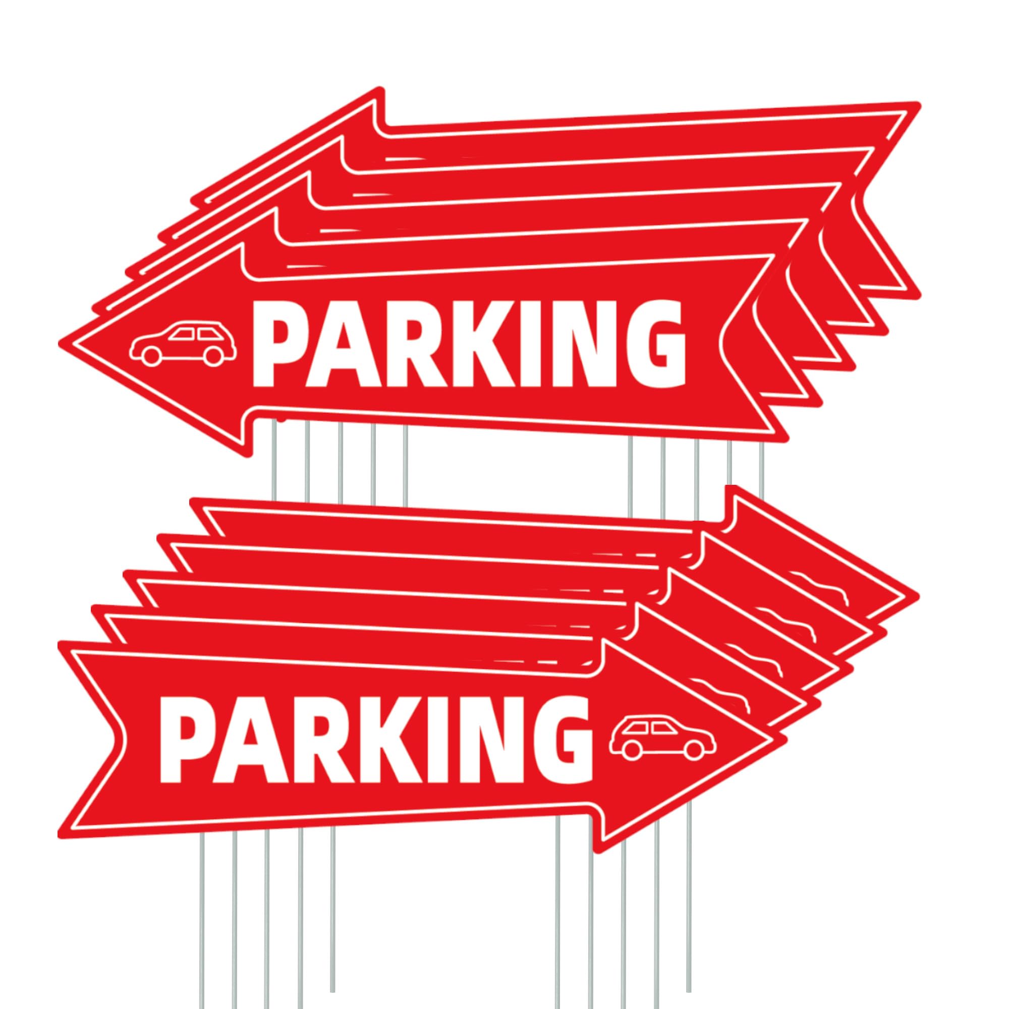 Photo 1 of 16 X 5 Inch Directional Parking Signs with Arrows - Durable Corrugated Plastic Event Parking Yard Signs, Red & White, Left & Right Arrow, with Stakes (10)