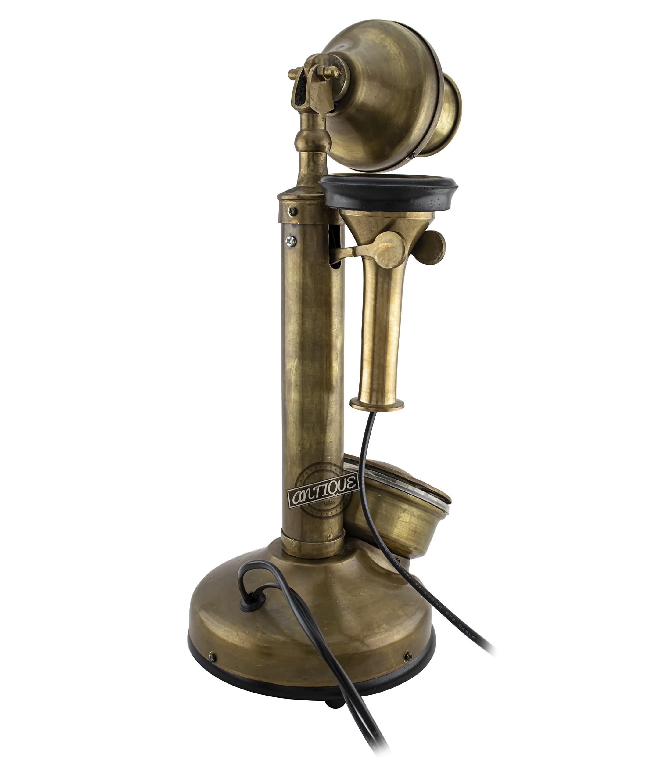Vintage Candlestick Phone Rotary Dial Telephone Wired Landline Antique Home Décor (Antique Finish)
