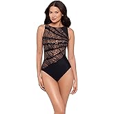 Miraclesuit Women's Swimwear Costa D'oro Regatta Underwire Tummy Control One Piece Swimsuit, Black, 10