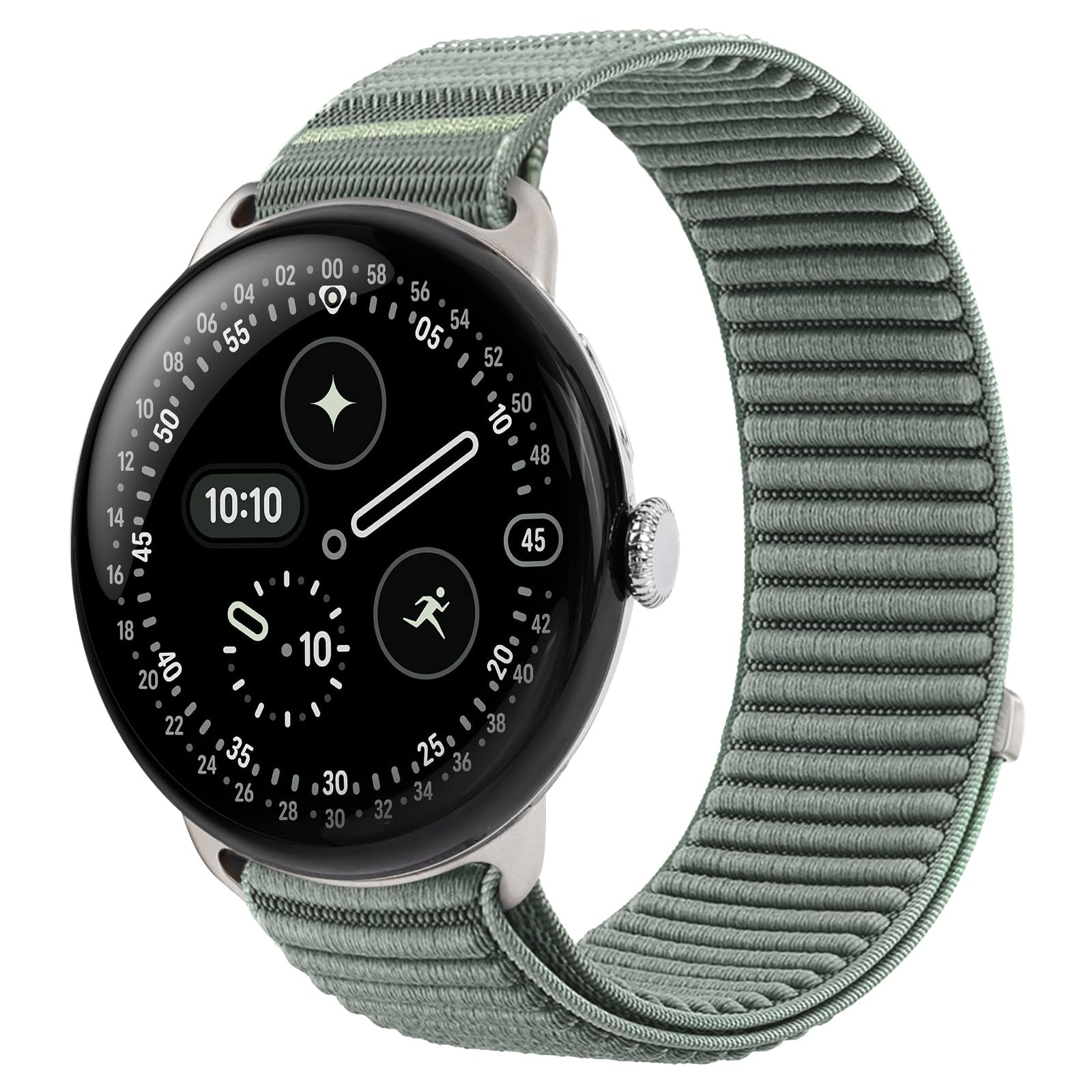 BandRain Nylon Loop Sport Bands Compatible with Google Pixel Watch 4/3/2/1 45mm 41mm Band, Upgraded All-Steel Connector, Soft Breathable Braided Replacement Straps for Women Men (Green Gray, Pixel Watch 4/3/2/1 41mm)