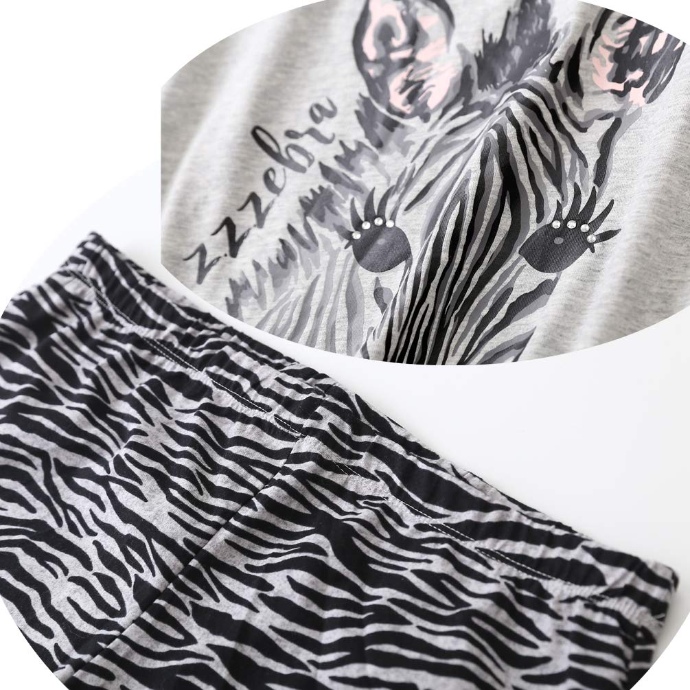ENJOYNIGHT Women\'s Cute Sleepwear Print Tee and Shorts Pajama Set (Medium, ZZZebra)