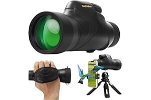 FETCHFALCON Fetch Falcon12x50 IPX7 Nitrogen Filled BAK4 FMC ED Monoculars(Fifth Generation,Eyepiece 25.5cm Waterproof Under 1 M Water 30 Minutes Never Leaks) with Phone Holder, Tripod, Hand Strap (ED IPX7 Black)