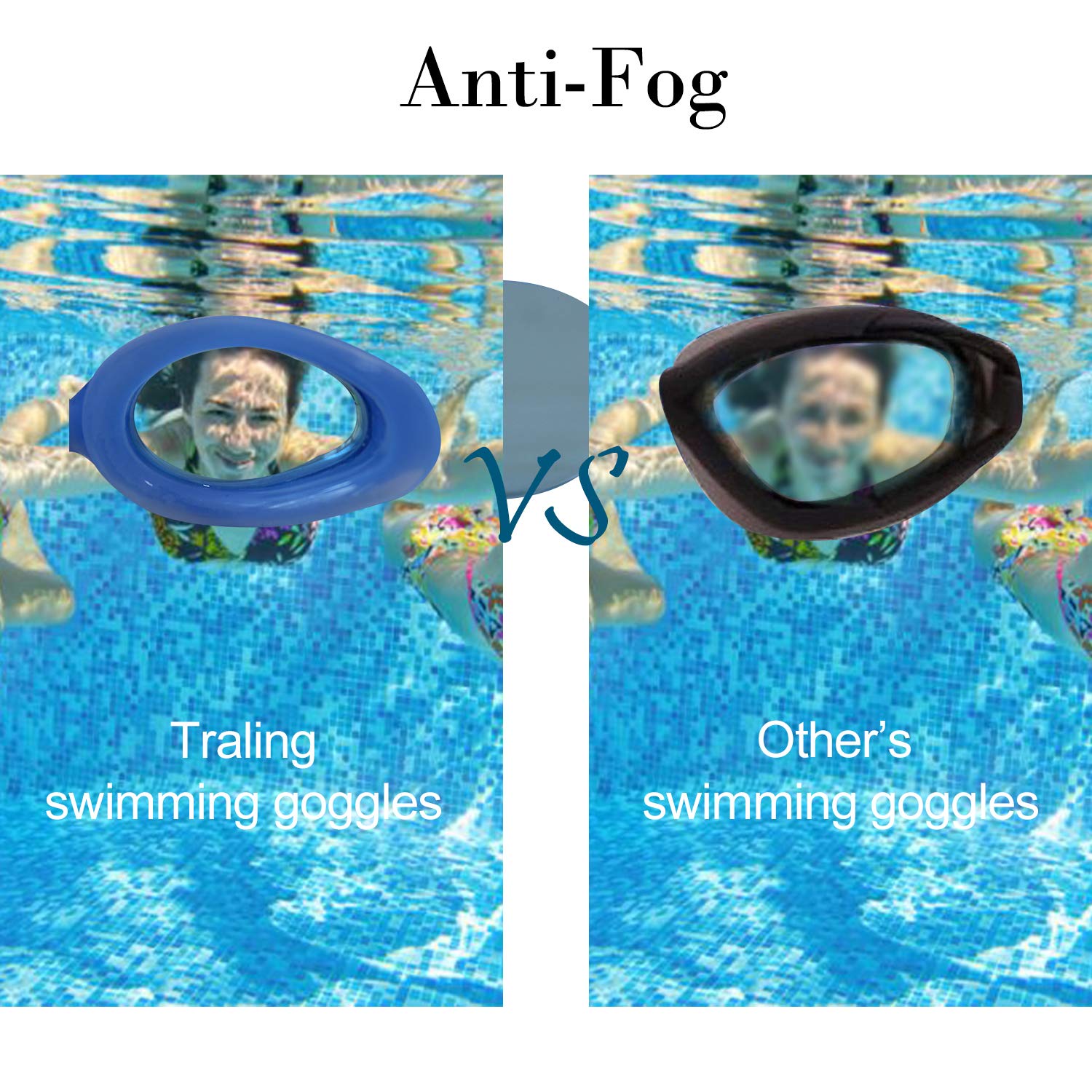 Traling Kids Swimming Goggles, Swim Goggles for Children Boys Girls Anti Fog UV Protection No Leak (Blue)