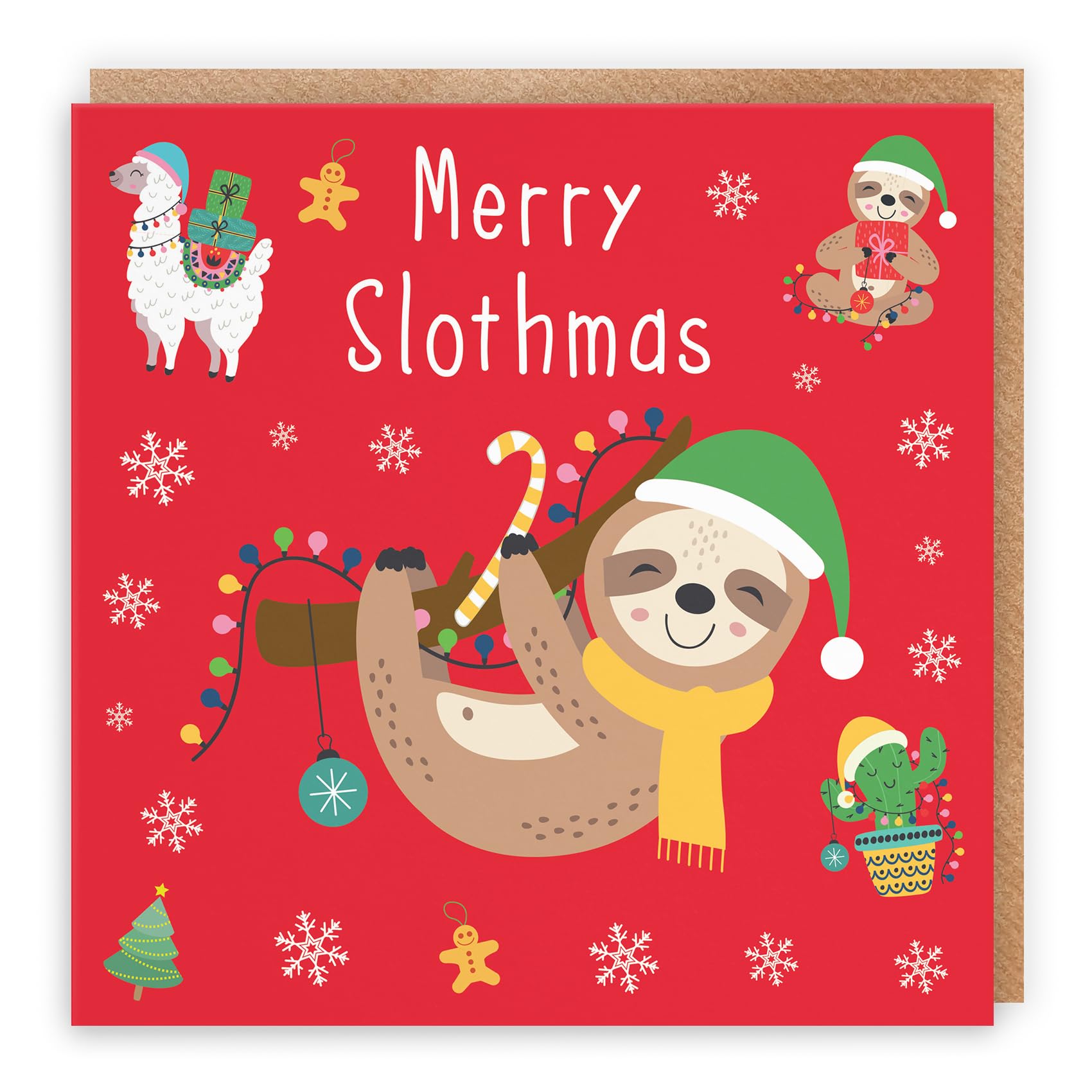 Hunts England - Individual Christmas Card - Merry Slothmas - Sloth & Llama Collection - Funny Card