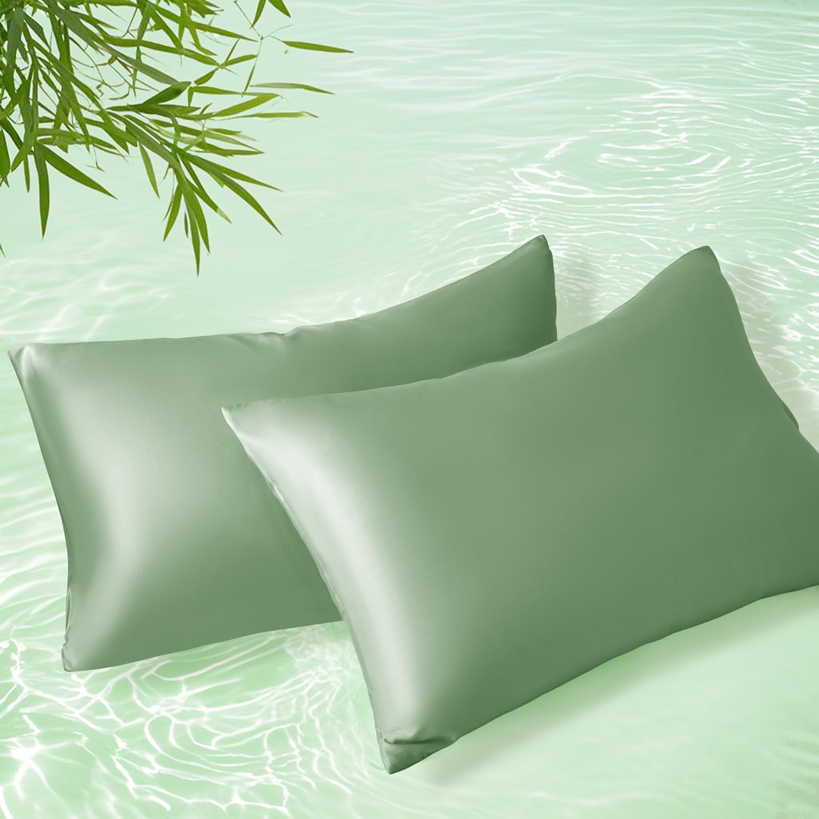Photo 1 of Homiest Cooling Pillow Cases Standard Size Set of 2, 100% Rayon Derived from Bamboo Pillowcase for Hot Sleepers, Breathable & Silky Soft Pillow Covers with Envelope Closure (Sage Green, 20x26 Inch)