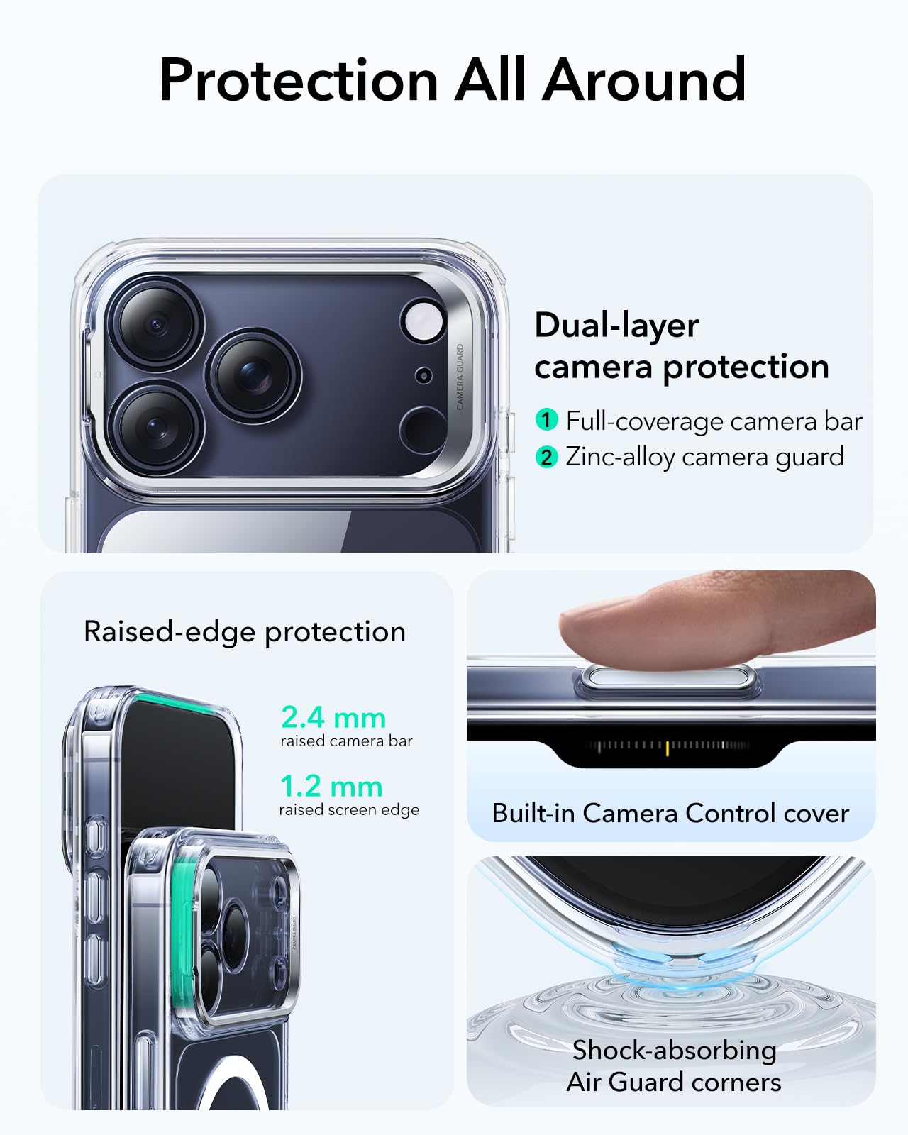 ESR for iPhone 17 Pro Max Case with Stash Stand, Camera Control Cover Compatible with MagSafe, Military-Grade Drop Protection Phone Case for iPhone 17 Pro Max, Scratch-Resistant Back Cover, Clear