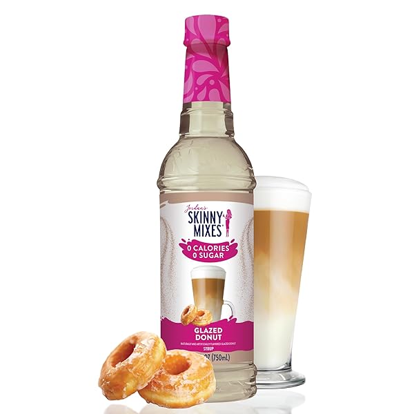 JORDAN’S SKINNY MIXES SUGAR FREE COFFEE SYRUP, GLAZED DONUT COFFEE FLAVORING SYRUP, ZERO CALORIE DRINK MIX FOR LATTES, BAKING OR PROTEIN SHAKE, DAIRY & GLUTEN FREE, KOSHER, 25.4 FL OZ