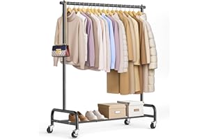 SLEEPING LAMB Heavy Duty Clothing Racks for Hanging Clothes Rack, 43" Wide Rolling Garment Rack Metal Clothing Hanger Rack with Wheels Wardrobe Rack for Coats, Shirts, Dress, (Black)