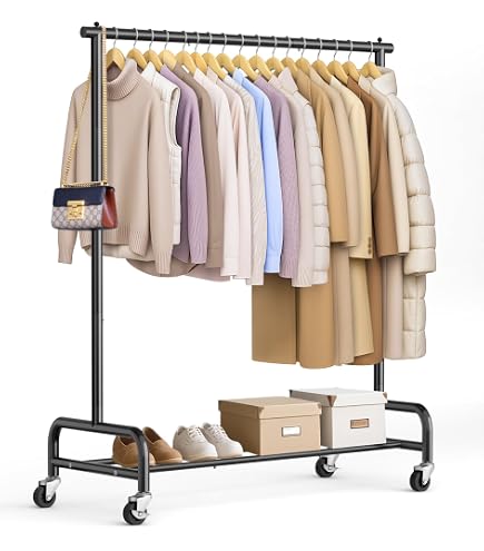 Heavy Duty Triangle Rolling Garment Rack – 63" H X 21.7" W, Brown, Art Deco Style