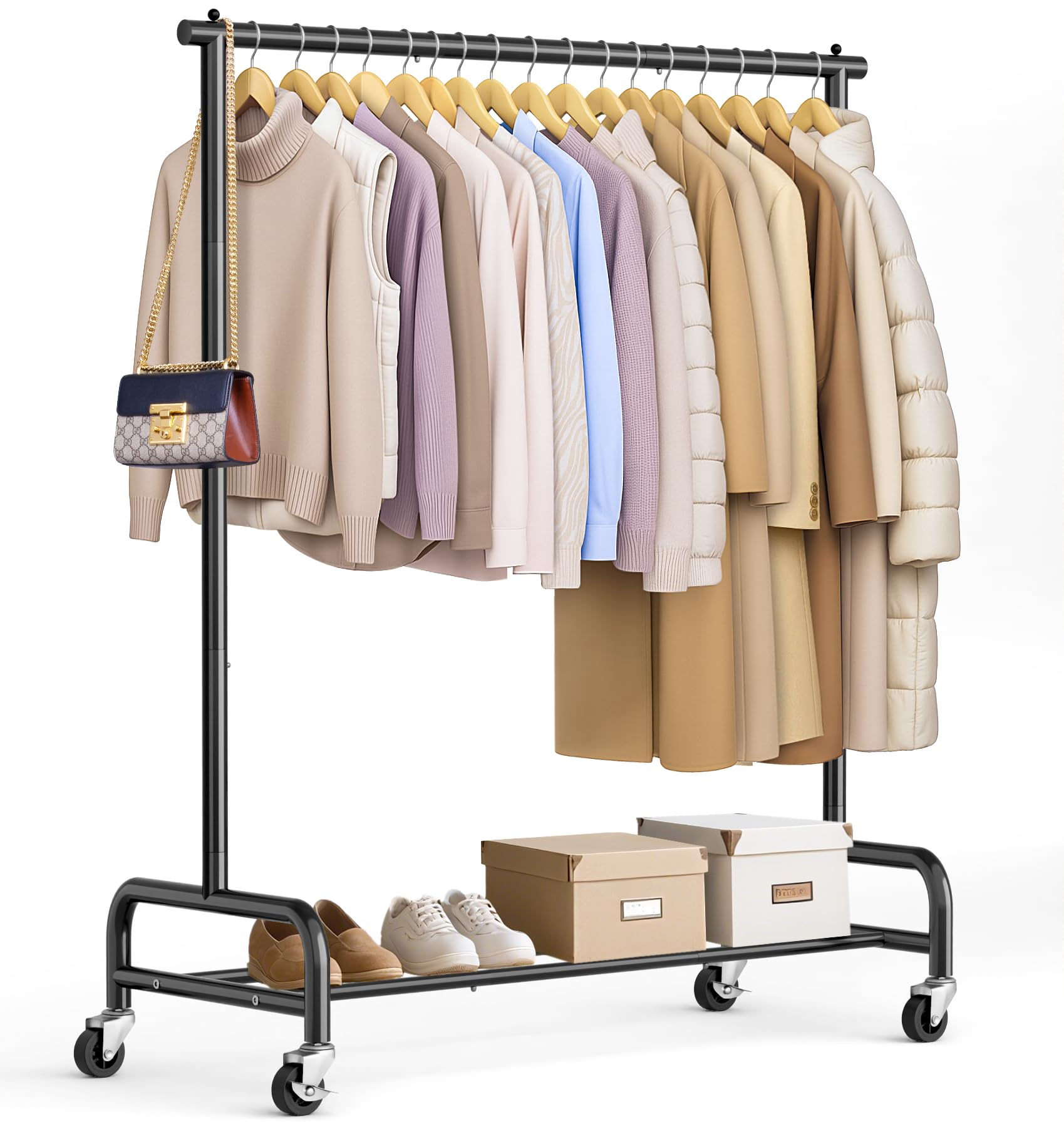 Photo 1 of ***missing hardware****SLEEPING LAMB Heavy Duty Clothing Racks for Hanging Clothes Rack, 43" Wide Rolling Garment Rack Metal Clothing Hanger Rack with Wheels Wardrobe Rack for Coats, Shirts, Dress, (Black)