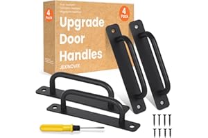 JEXINOVIX Barn Door Handles, 5.9" Gate Handle Outdoor Fence, Black Door Pulls Handle, Aluminium Alloy Sliding Closet Door Handle For Bifold Door, Kitchen, Cabinet, Bathroom, Closet, Garage Shed (4 Pack)