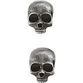 2Pcs Antique Silver Gothic Skull Brooch, Enamel Lapel Pins for Backpack Hat Bag Jacket Coat, Unique Cool Jewelry Gifts for Men and Women