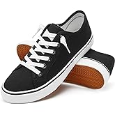 Women Canvas Sneaker Slip On Non Slip Casual Shoes Lace Up Canvas Low Top White Shoes Loafers for Women Fashion Black Sneaker(Black,US7.5)