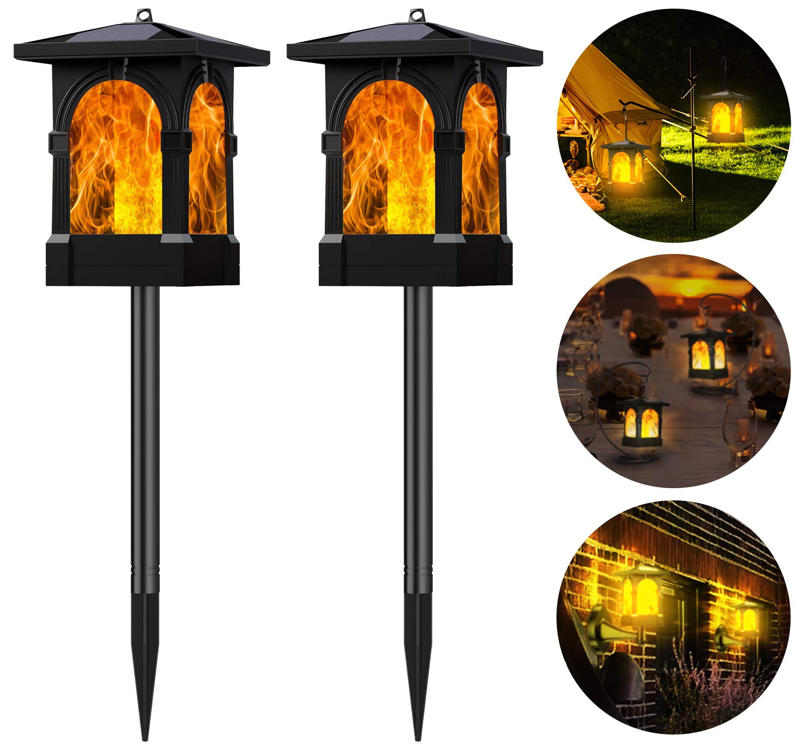 Marlrin Solarlampe Gartenfackeln LED Fackel Solarleuchte Solar Gartenleuchte Hängende Solarleuchten IP65 Wasserdicht 3Mode Mit Realistischen Flammen Auto EIN/Aus USB Wiederaufladbar (2 Stück)