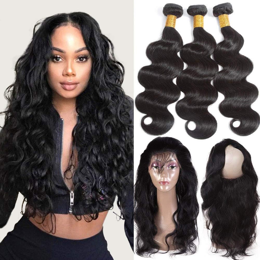 Beauty Princess 360 Lace Frontal with Bundles 9a Brazilian Body Wave Virgin Hair 3 Bundles with Frontal Closure Natural Color