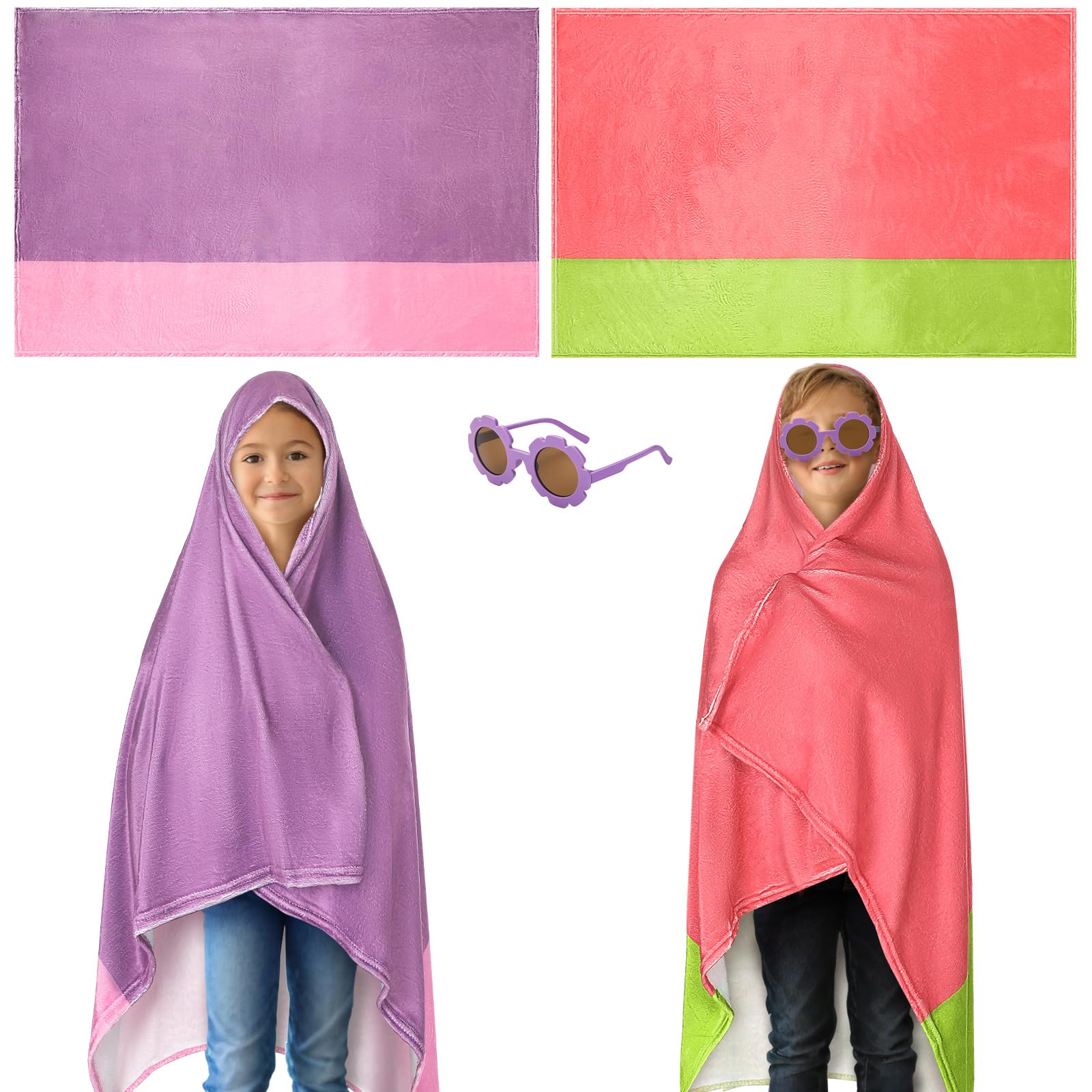 Photo 1 of 3 Pcs Halloween Blue and Orange Dog Granny Costume Accessories Set Round Flower Cute Glasses Two-sided Orange Green and Pink Purple Blanket for Kids Children Cartoon Theme Party Cosplay Dress up
