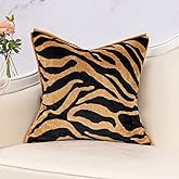 Yangest Black and Gold Square Pillow Cover Cut Velvet Zebra Print Cushion Cover Luxury Modern Pillowcover for Couch Living Room Bedroom, 20x20 Inch