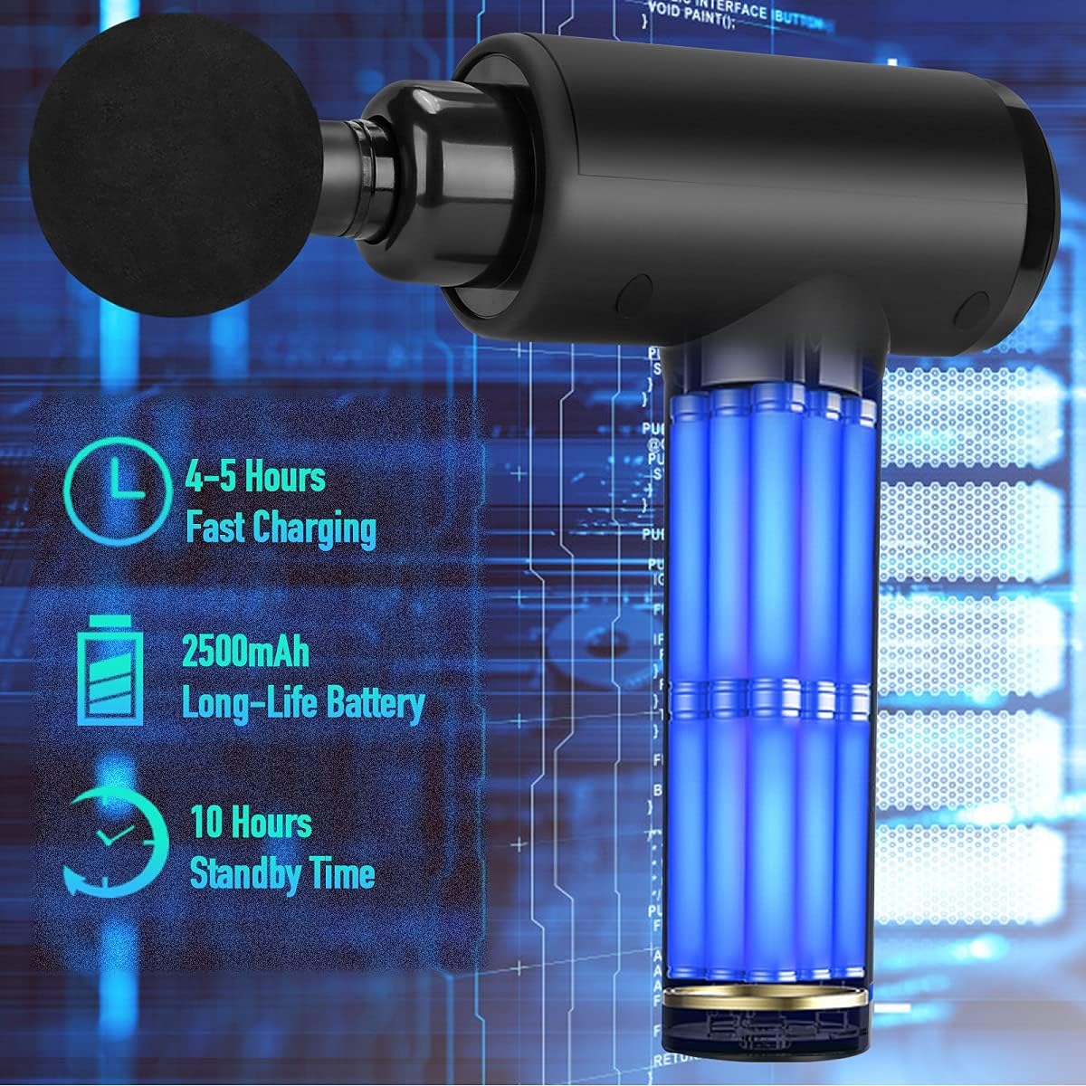 Massage Gun Deep Tissue, Muscle Percussion Back Neck Head Handheld Hammer Massager for Athletes, 30 Speed Level, LED Touch Screen, Long Battery Life with 10 Heads: Health & Personal Care