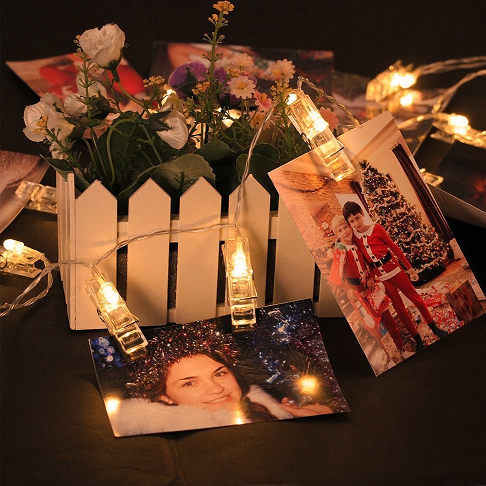 Amteker LED Foto Clip Stringa Illuminazione con Telecomando e Timer - 40 Foto Clip Batteria Alimentato 5M Luci Immagine Illuminazione per Decorazione Tabella Foto,Note,Opera D\'arte (Bianco Caldo)