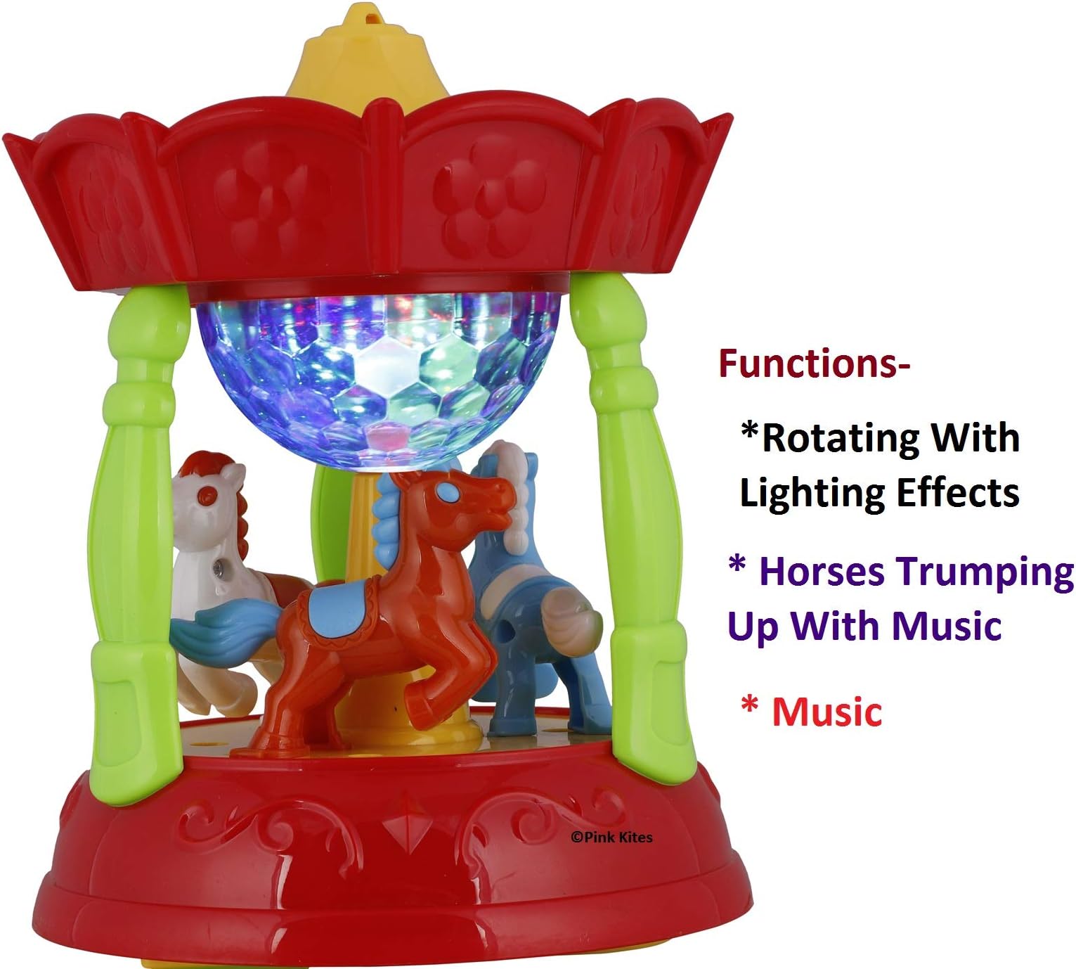 Pink Kites Merry go Round Circus with Lights, Music, 360 Degree Rotation and Moving Toys for Baby Fun
