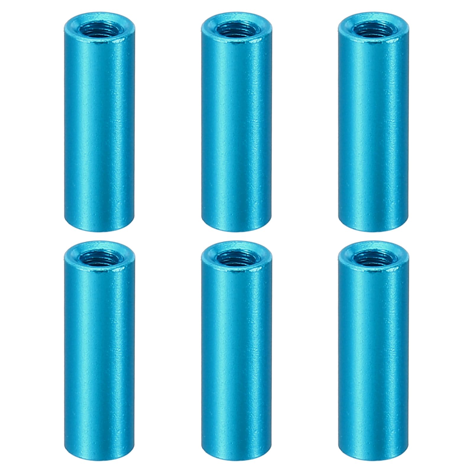 PATIKIL 6pcs M3 Metal Threaded Standoff Spacer Nuts, Round Aluminum Spacers Female Coupling Screws, 1/8" ID x 3/16" OD, Blue, (15mm L)