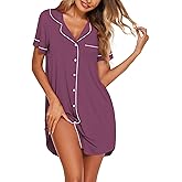 Ekouaer Nightgowns for Women Button Down Sleep Shirts Short Sleeve Nightshirt Classic Pajama Dress Soft Sleepwear S-XXXL