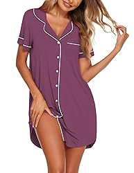 Ekouaer Nightgowns for Women Button Sleep Shirt V