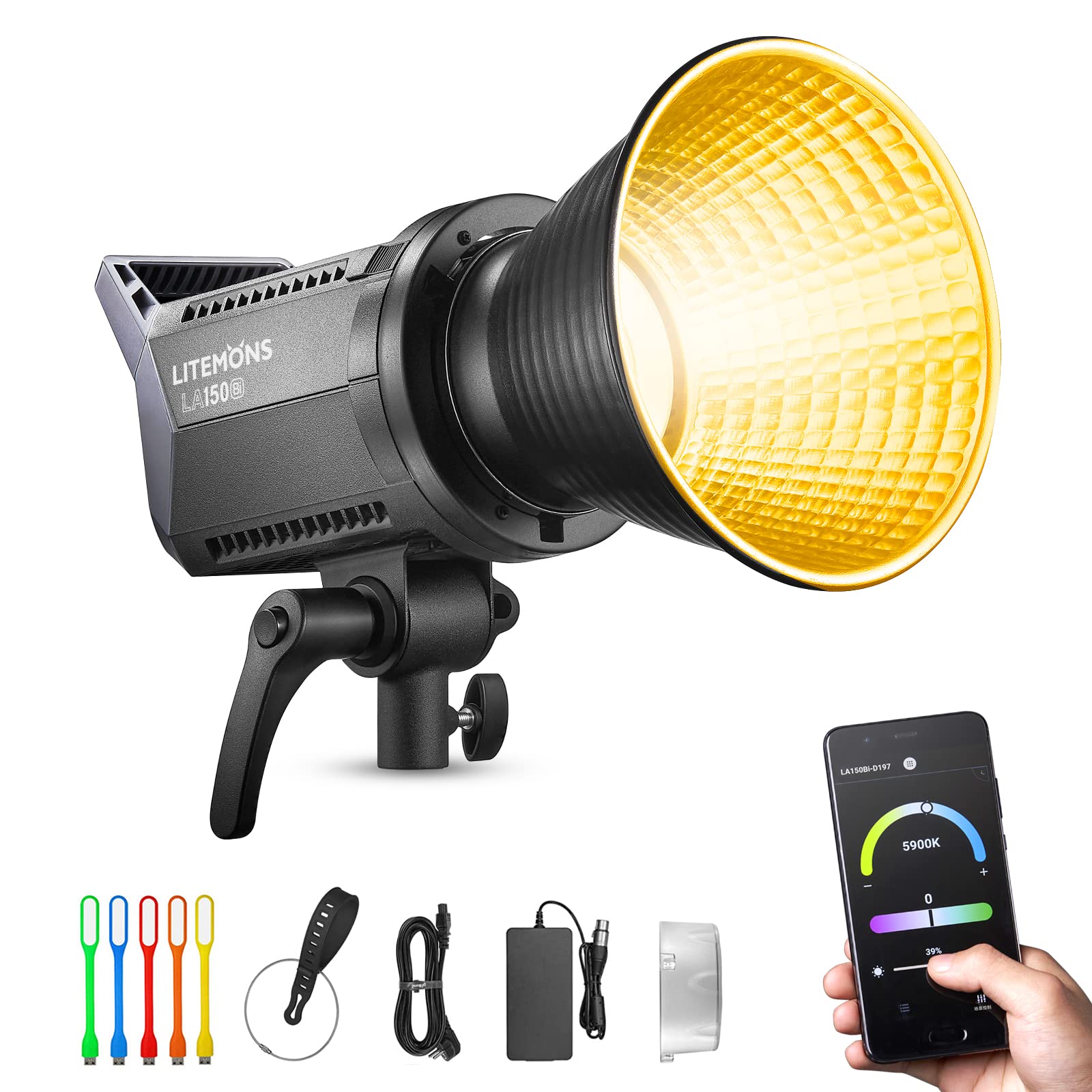 Godox Litemons LA150Bi 190W Bi-Color LED Video Light, Dimmable 2800K-6500K CRI 96+ TLCI 97+, 66600lux@1m, 11 Light Effect, APP Control, Bowens Mount Continuous Lighting for Studio Shooting, Portrait