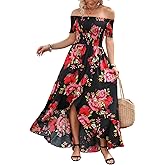 Kormei Women Short Sleeve Off Shoulder Floral High Low Flowy Summer Party Long Maxi Dress