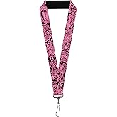 Buckle-Down Lanyard-1.0"-Bandana/Skulls Black/Pink
