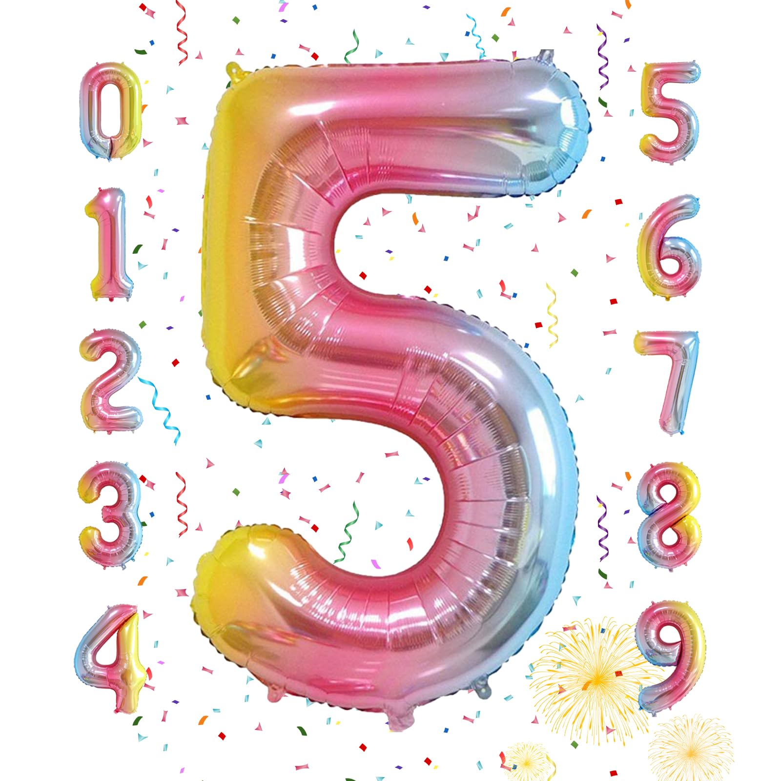 Photo 1 of Smlpuame 40 Inch Number Balloons 0-9 Rainbow Gradient Large 5 Balloons, Digital Balloons for Party Celebration Decorations, Helium Foil Number Balloons for Wedding Anniversary
