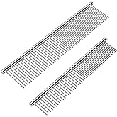 Cafhelp 2 Pack Dog Combs with Rounded Ends Stainless Steel Teeth, Cat Comb for Removing Tangles and Knots, Professional Grooming Tool for Long and Short Haired Dog, Cat and other pets, 6.3IN/7.4IN