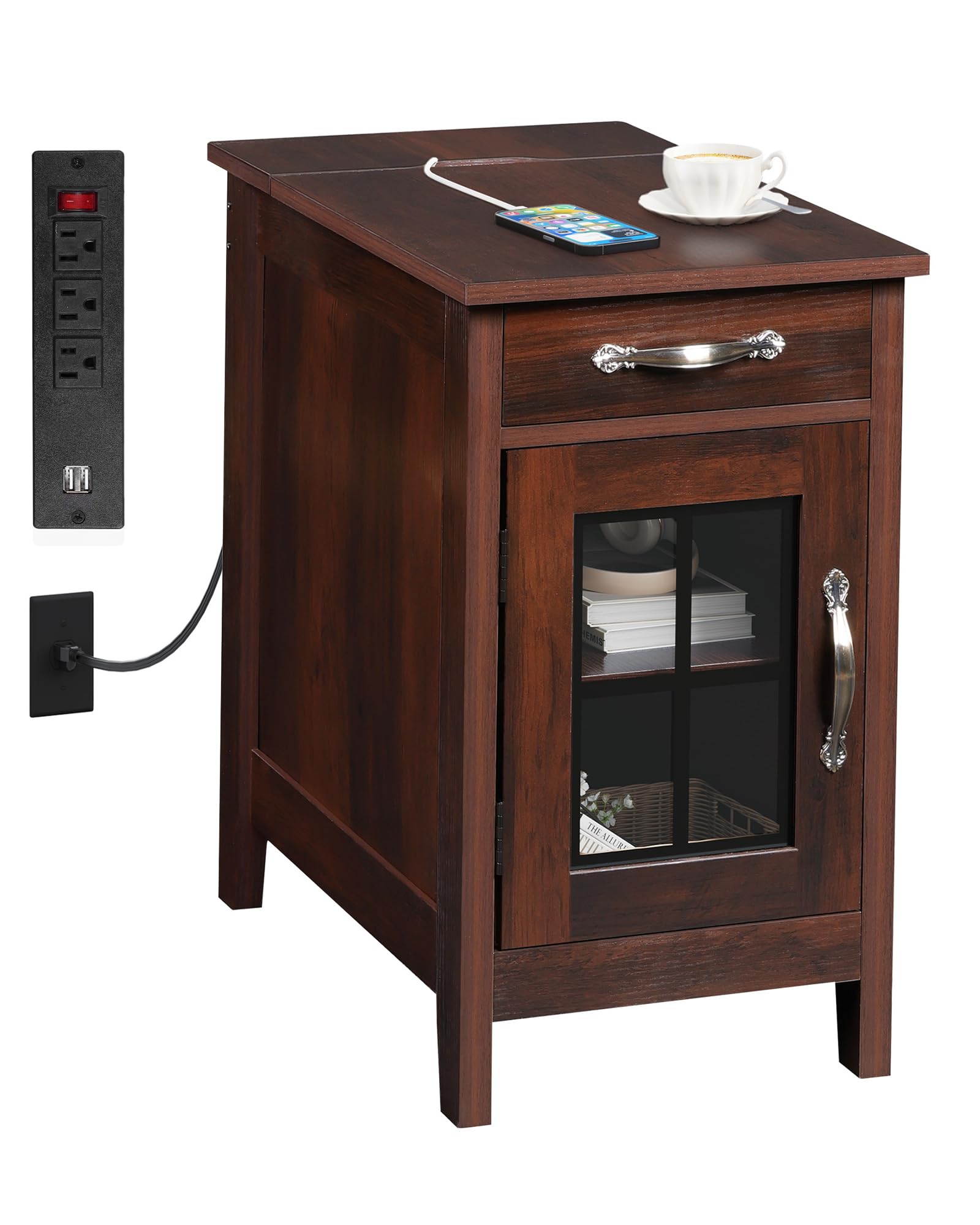 Photo 1 of ****Parts only****
WLIVE End Table with Charging Station, Narrow Side Table for Living Room, Farmhouse Night Stand with Storage, Small Wooden Cabinet Nightstand with USB Ports and Outlets, 23.7" D x 13.78" W x 23.7" H