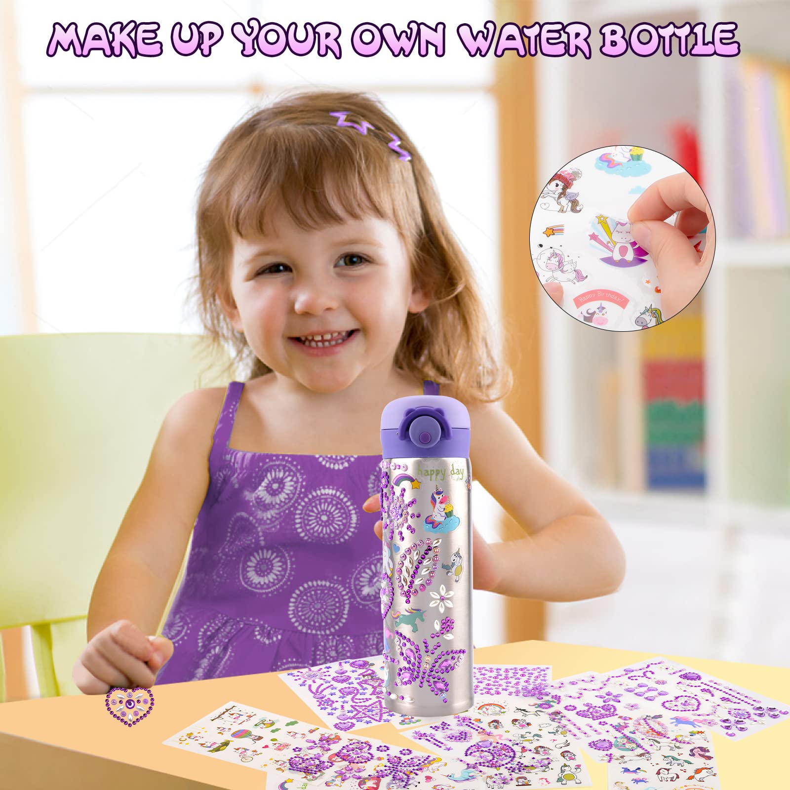 Coosilion Gifts for Kids, Decorate Your Own Water Bottle Kits for Girls Age 4-6-7-8-10-12 with Cute Stickers Arts and Crafts for School, Birthday Gifts for Girls, Back to School Supplies